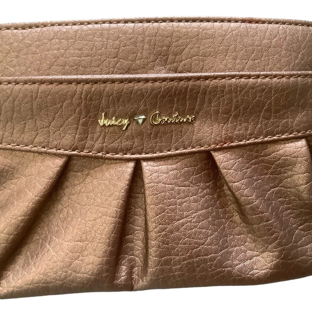 Juicy couture mini purse bag clutch wristlet gold pvc faux leather embosssed